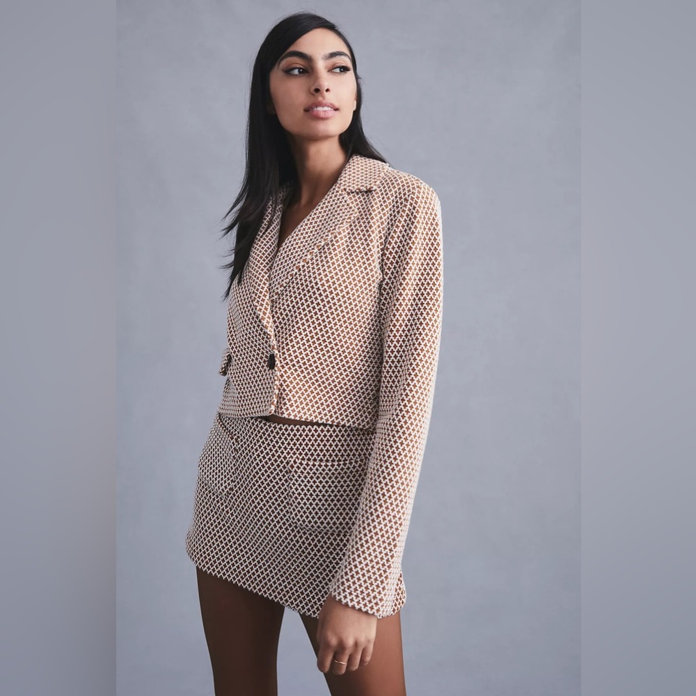 Anthropologie Maeve Tan and White Textured Skirt